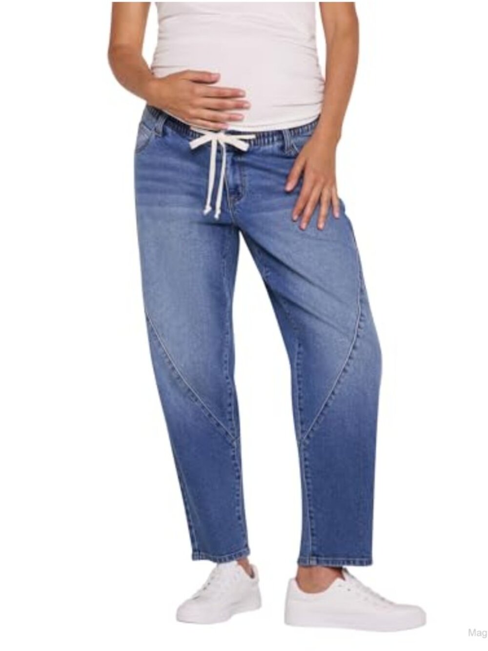Maternity Under Belly Tie Waist Relaxed Barrel Leg Jeans